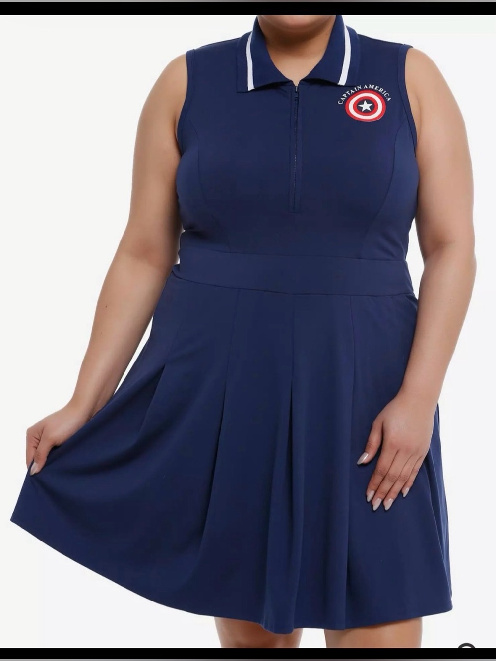 Her Universe Navy Zip-Front Dress with Captain America Emblem